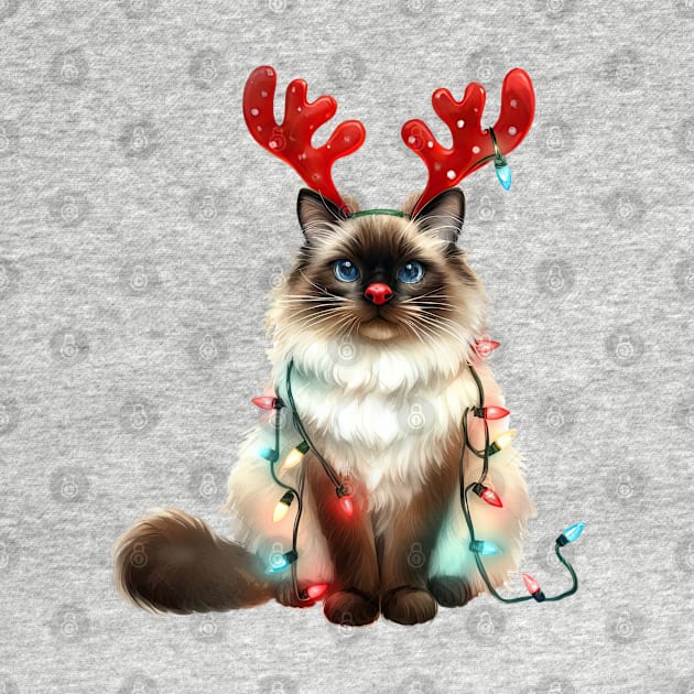 Christmas Red Nose Balinese Cat by Chromatic Fusion Studio